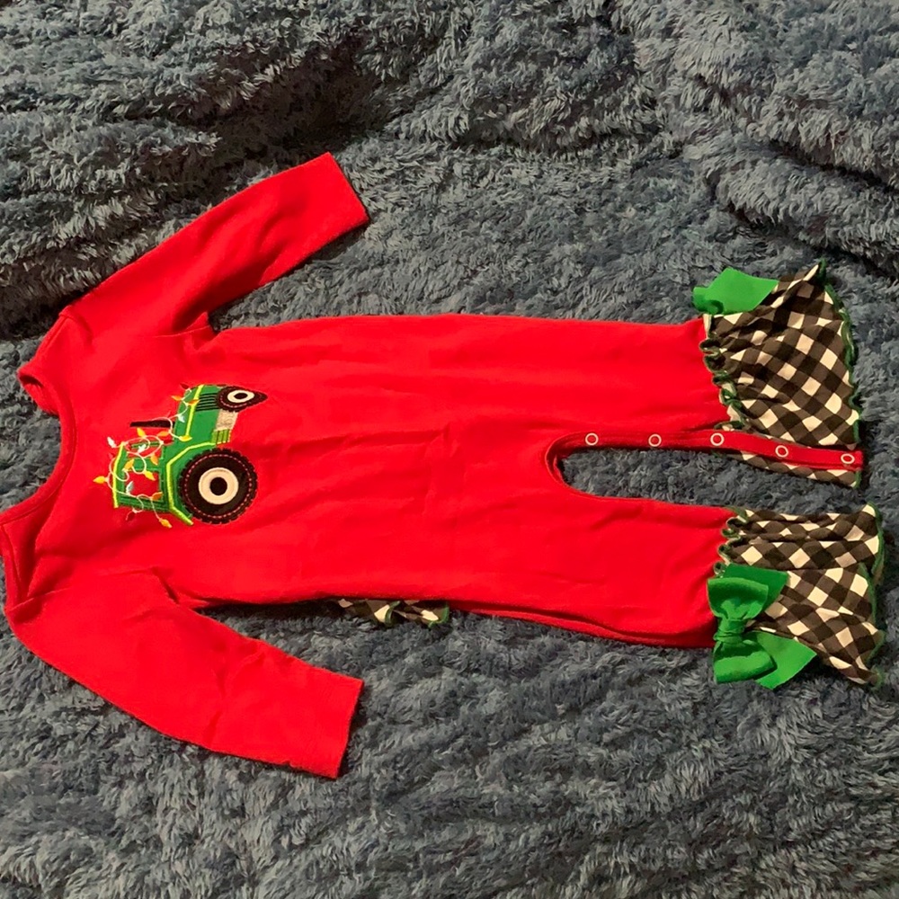 Christmas tractor RicRac romper